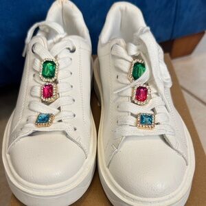 Steve Madden  Channing White Bejeweled Sneakers EUC